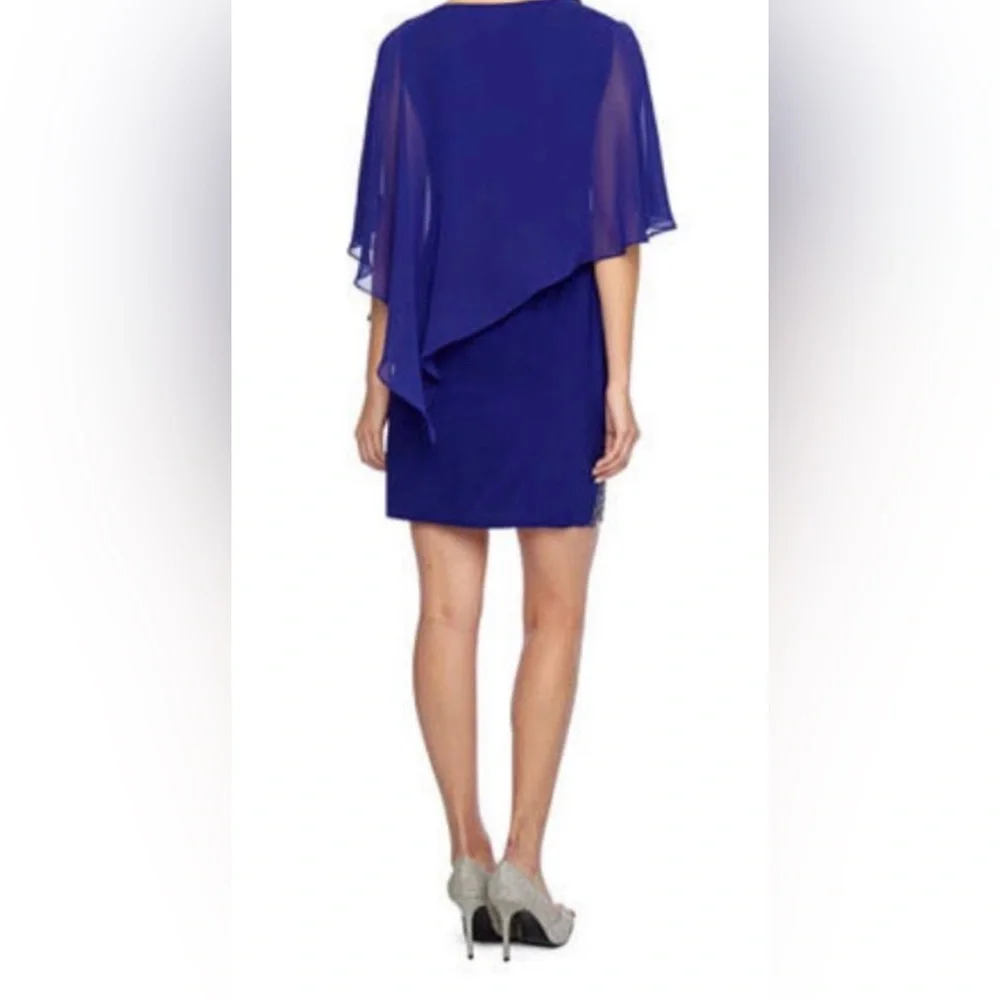 DJ-JAZ cocktail dress in NAVY BLUE size 4 beaded scalloped edge cocktail dress